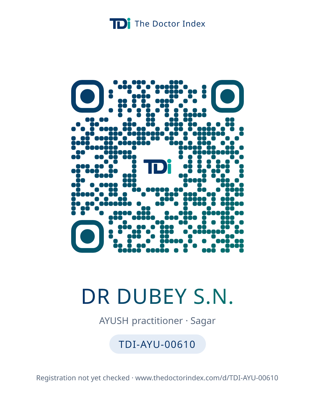 QR card for Dr Dubey S.N., TDI-AYU-00610