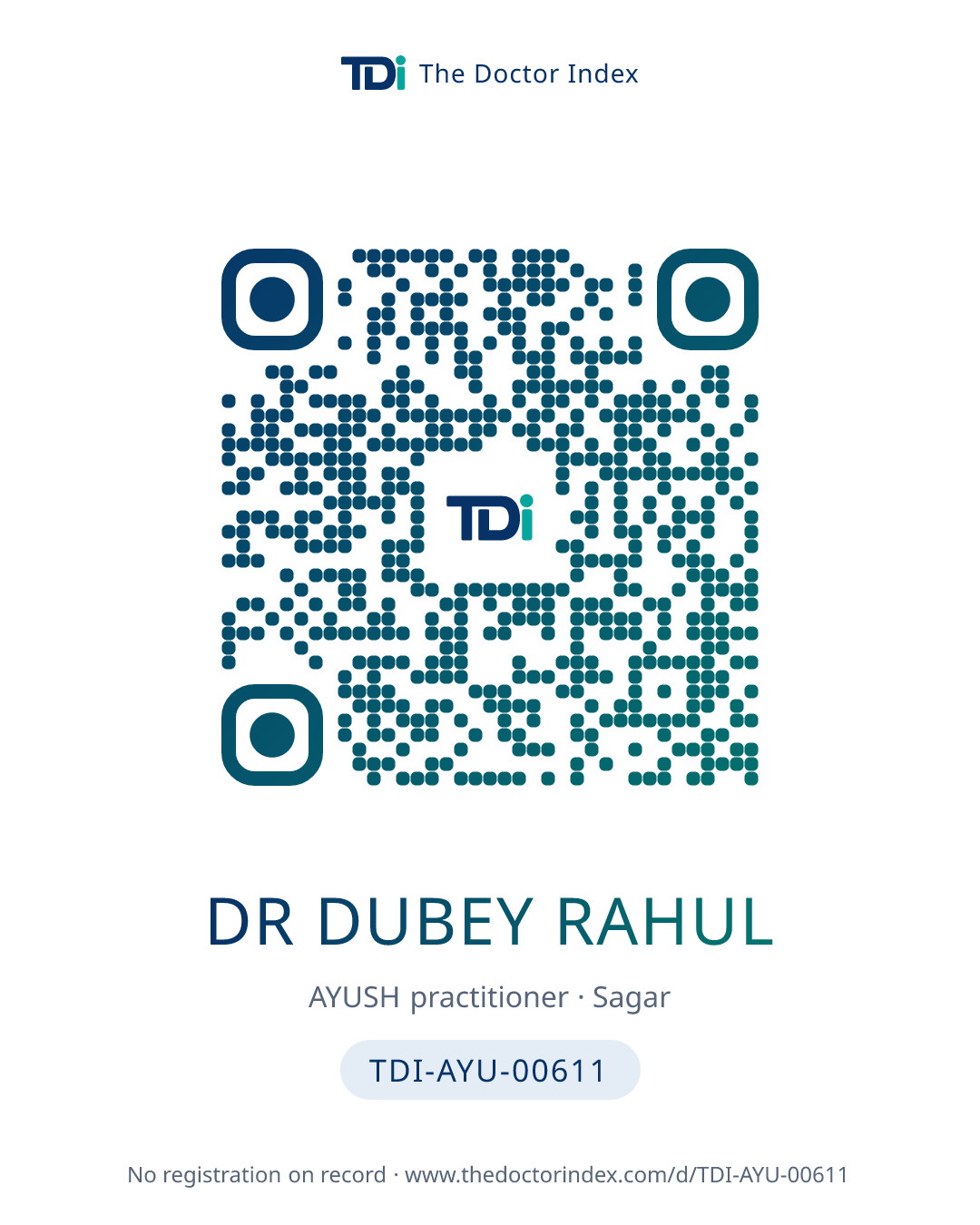 QR card for Dr Dubey Rahul, TDI-AYU-00611