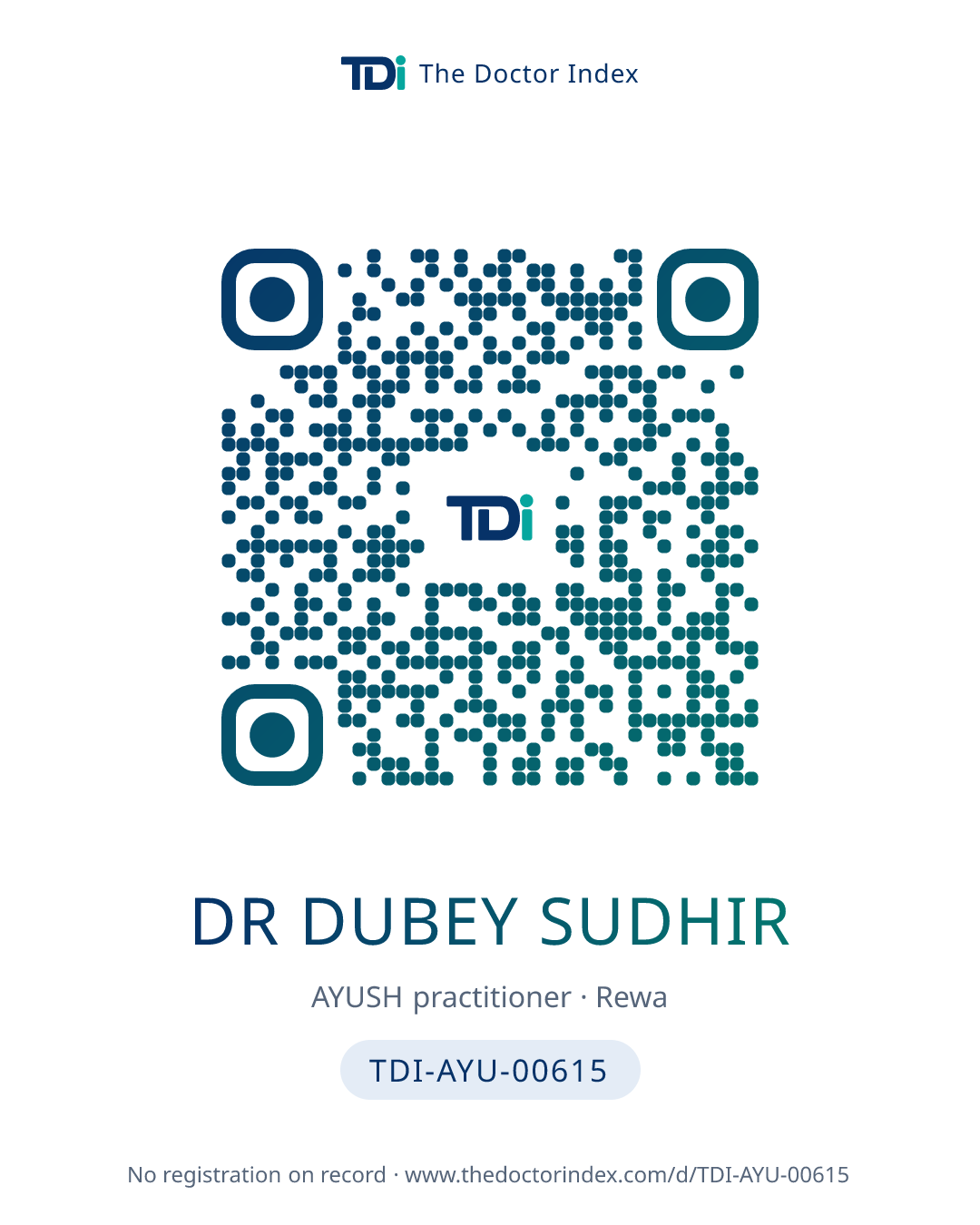 QR card for Dr Dubey Sudhir, TDI-AYU-00615