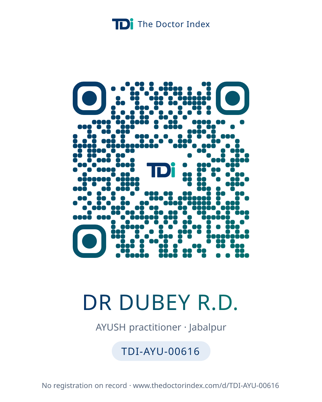 QR card for Dr Dubey R.D., TDI-AYU-00616