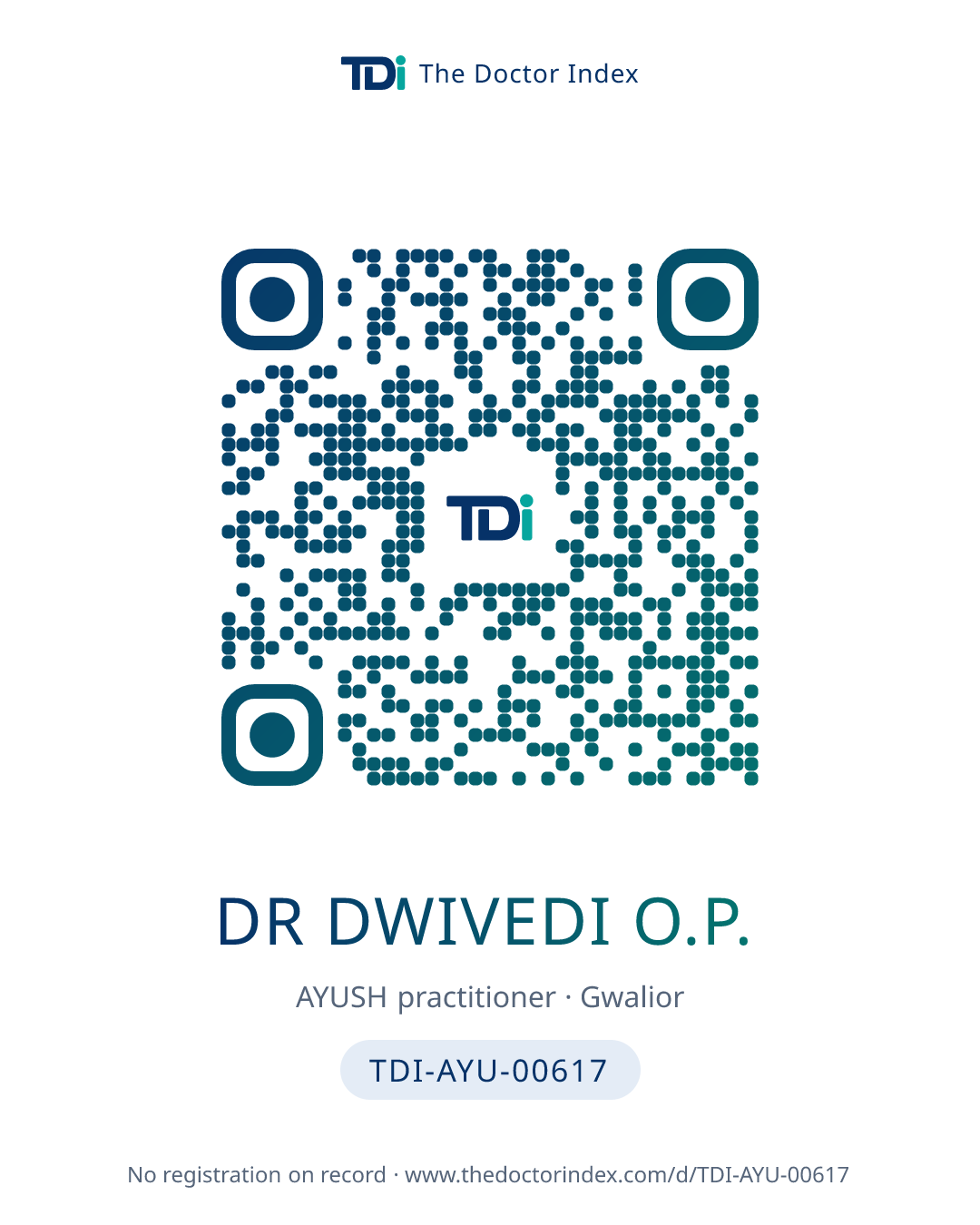 QR card for Dr Dwivedi O.P., TDI-AYU-00617