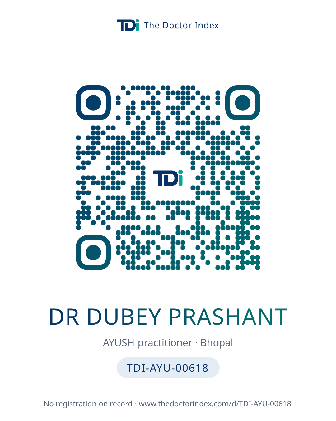 QR card for Dr Dubey Prashant, TDI-AYU-00618