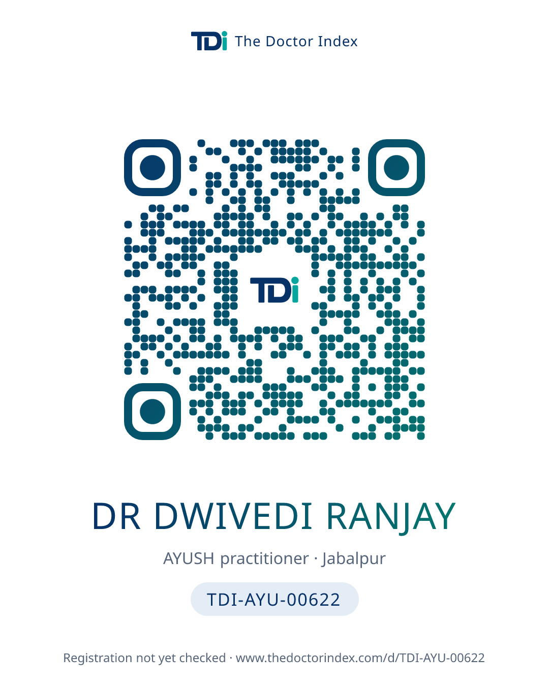 QR card for Dr Dwivedi Ranjay, TDI-AYU-00622