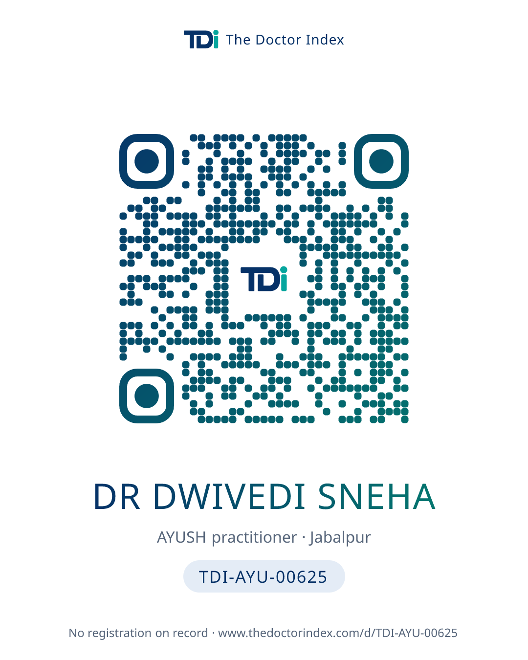 QR card for Dr Dwivedi Sneha, TDI-AYU-00625