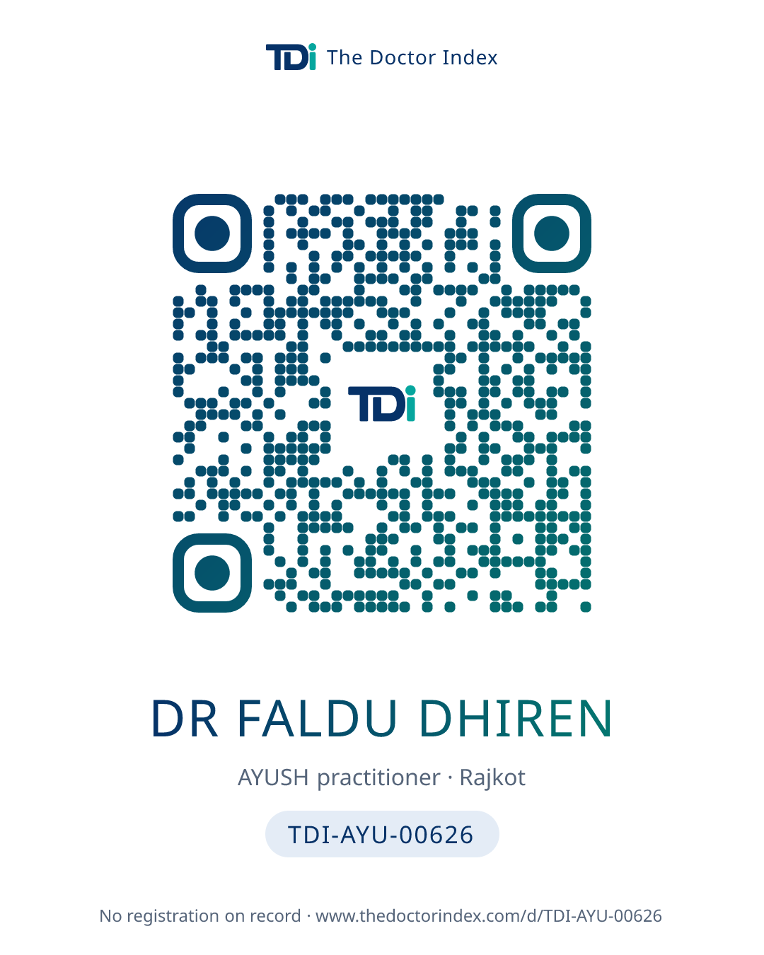 QR card for Dr Faldu Dhiren, TDI-AYU-00626