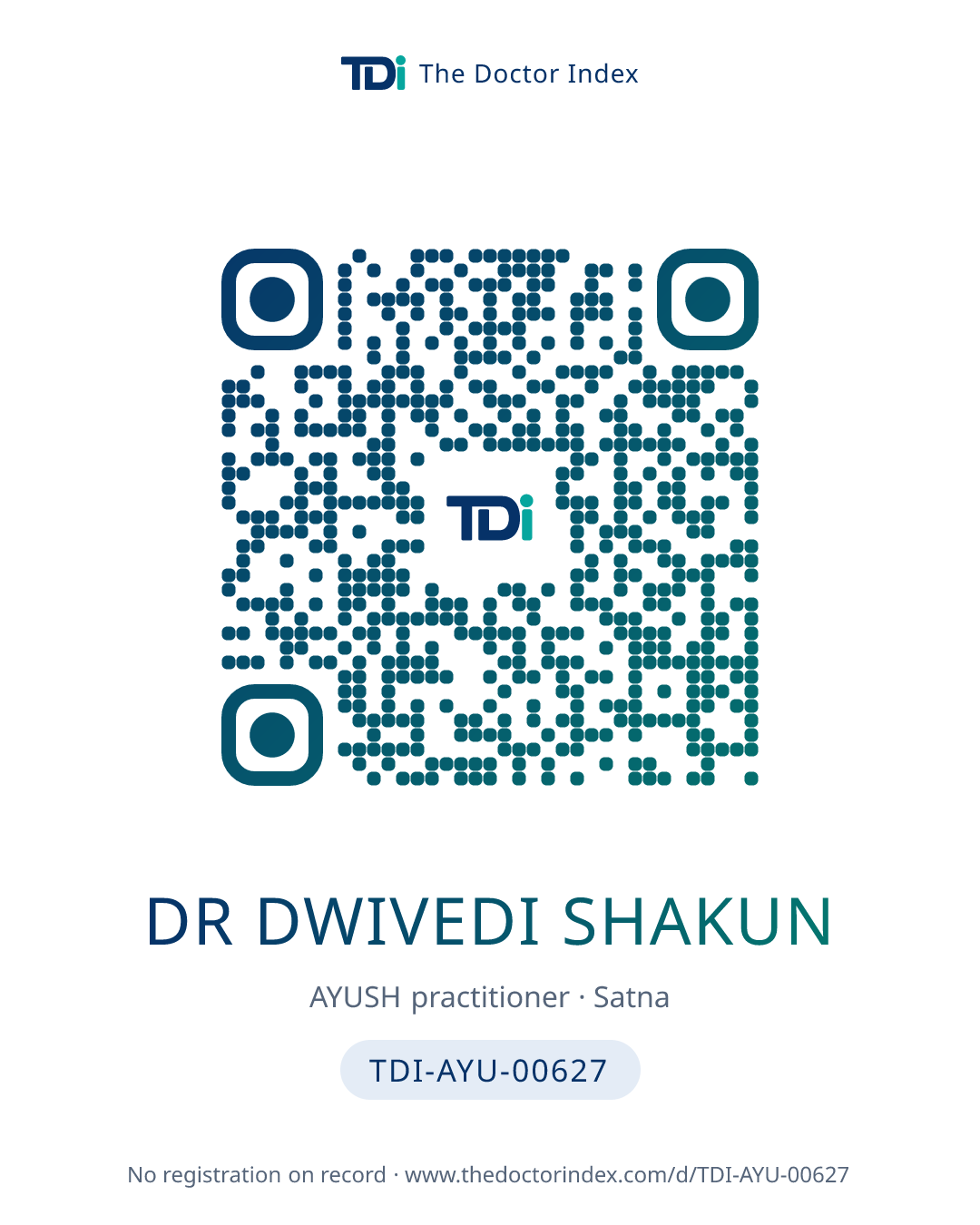 QR card for Dr Dwivedi Shakun, TDI-AYU-00627