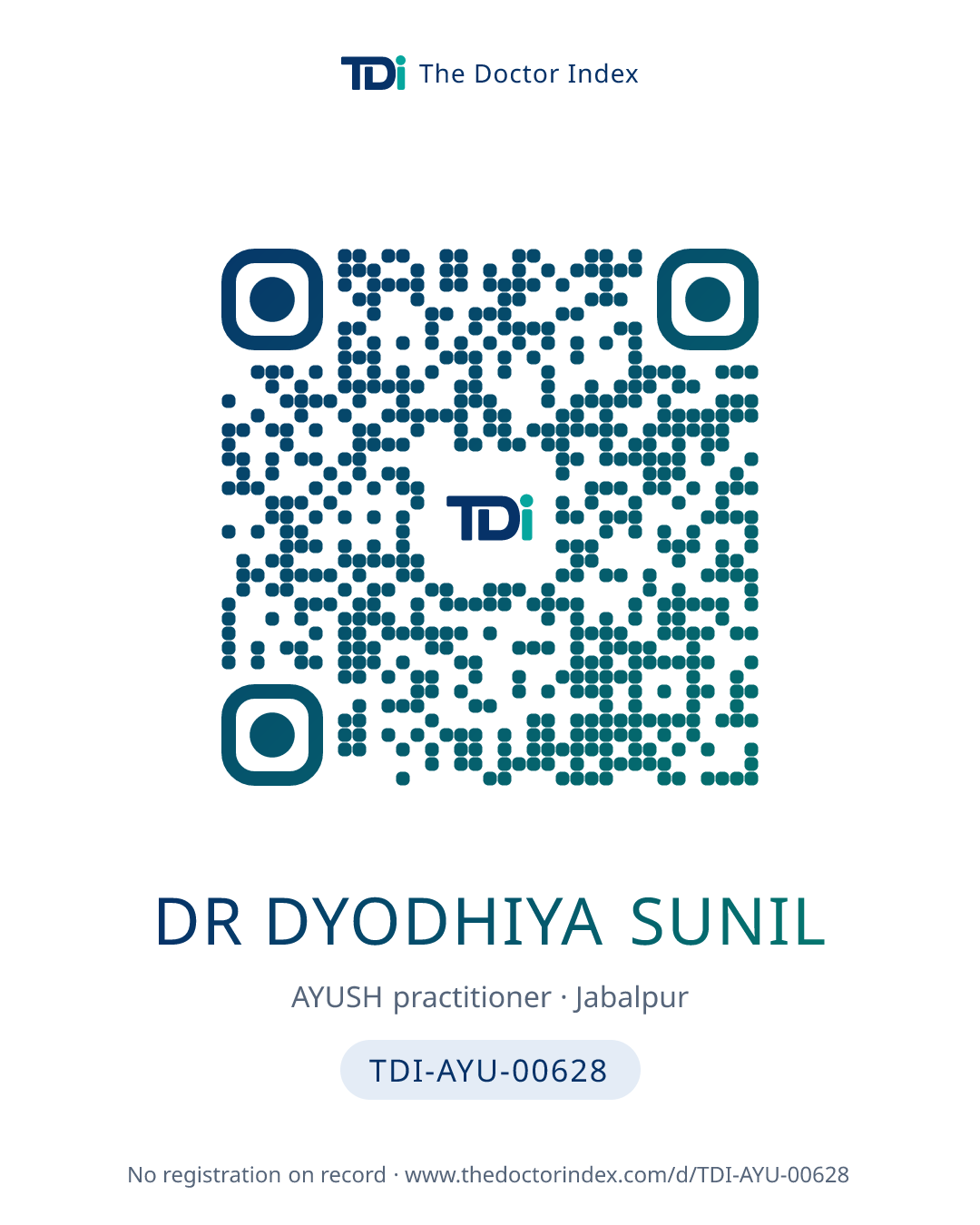 QR card for Dr Dyodhiya Sunil, TDI-AYU-00628