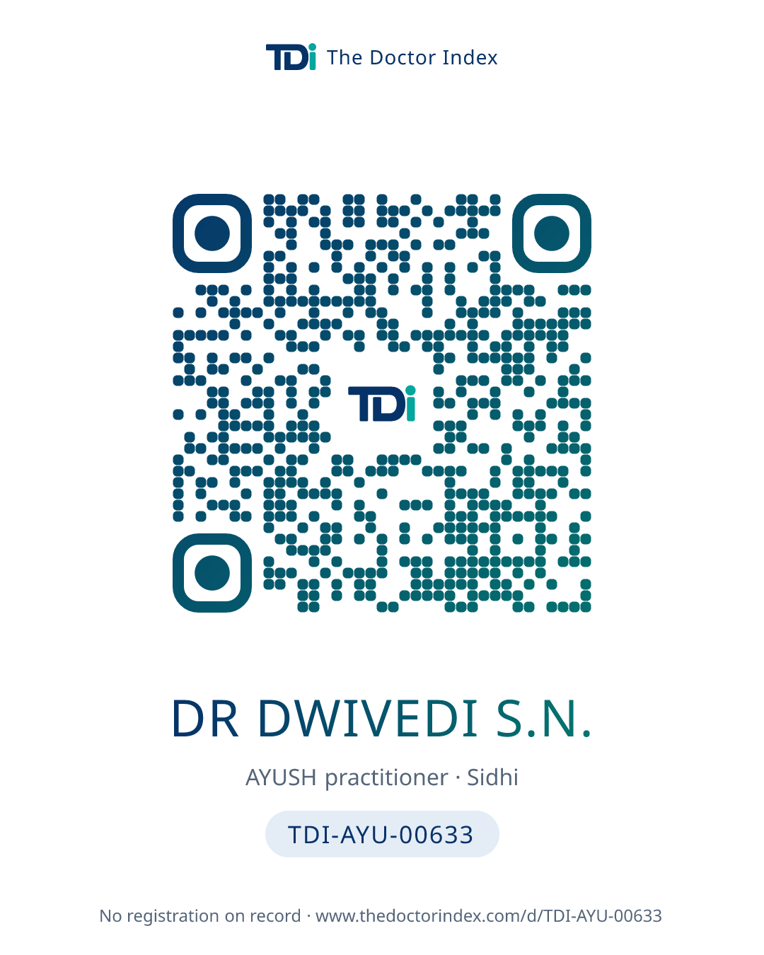 QR card for Dr Dwivedi S.N., TDI-AYU-00633