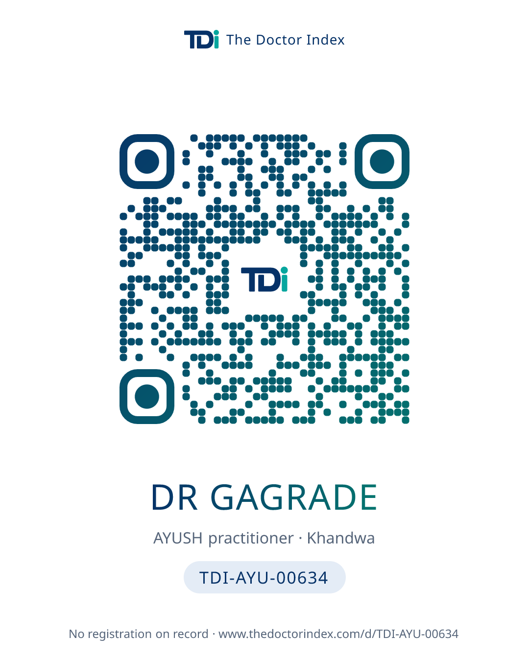 QR card for Dr Gagrade, TDI-AYU-00634
