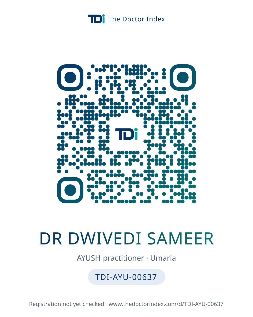 QR card for Dr Dwivedi Sameer, TDI-AYU-00637