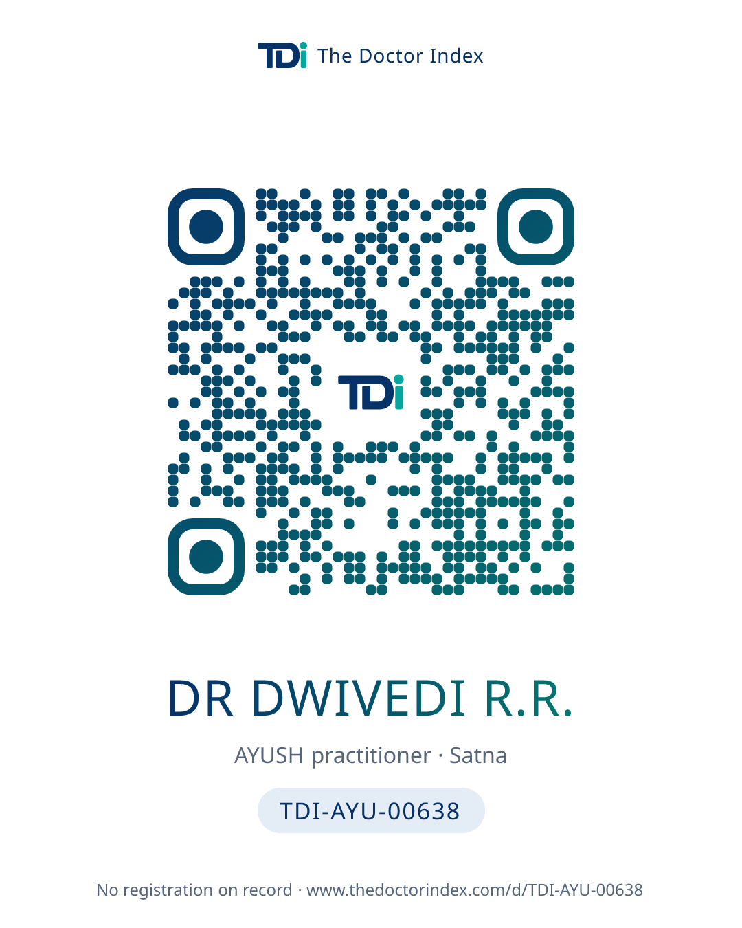 QR card for Dr Dwivedi R.R., TDI-AYU-00638