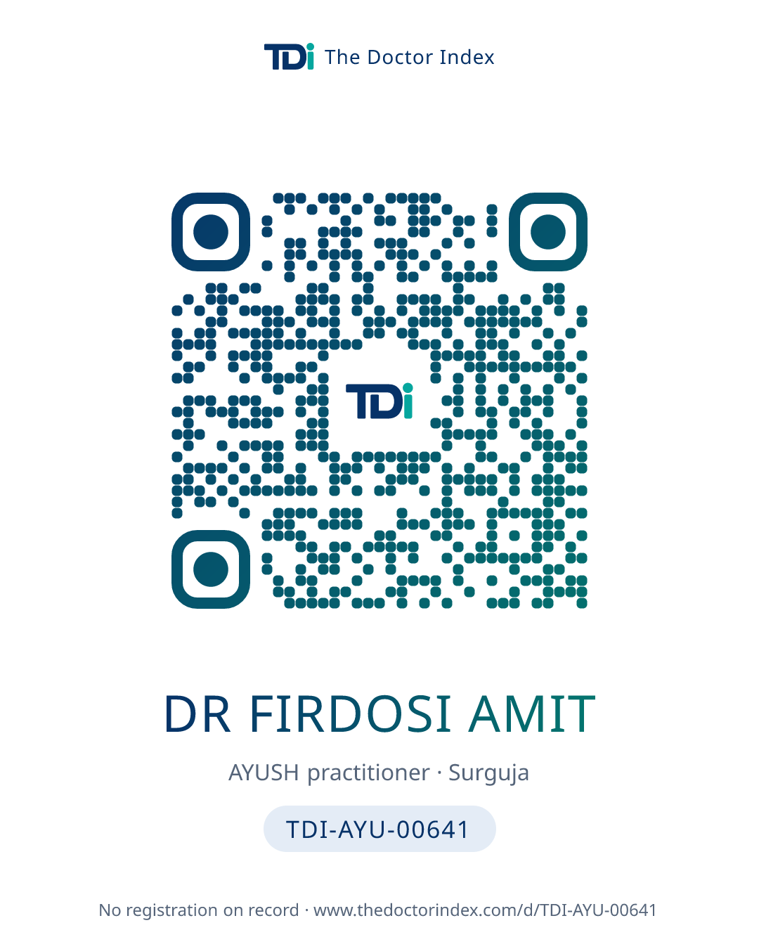 QR card for Dr Firdosi Amit, TDI-AYU-00641