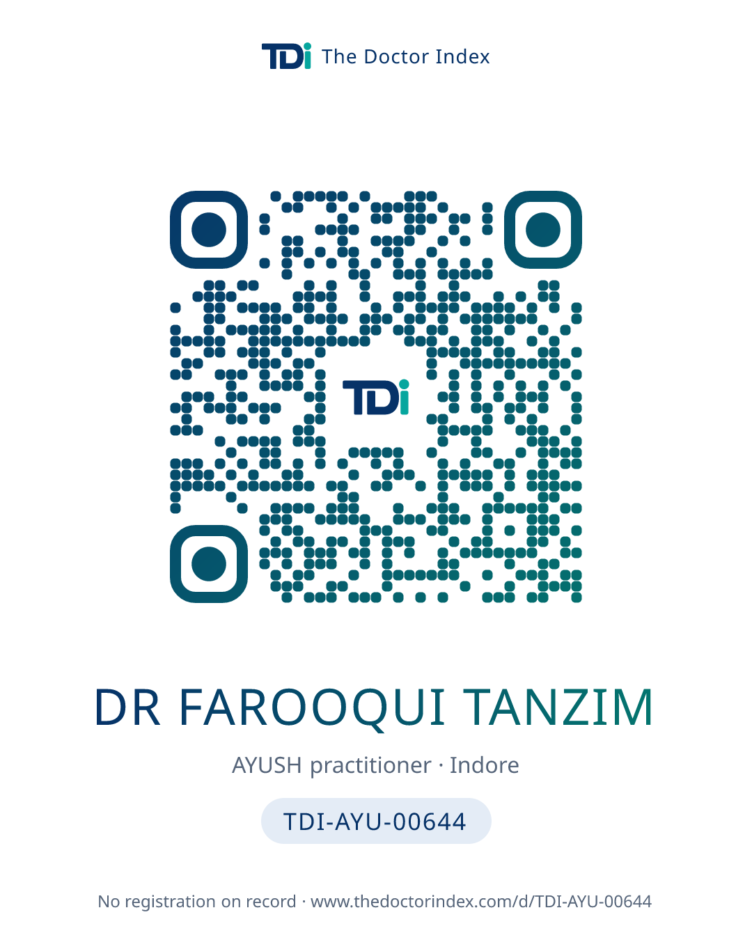 QR card for Dr Farooqui Tanzim, TDI-AYU-00644