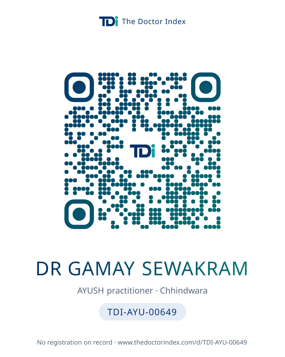 QR card for Dr Gamay Sewakram, TDI-AYU-00649