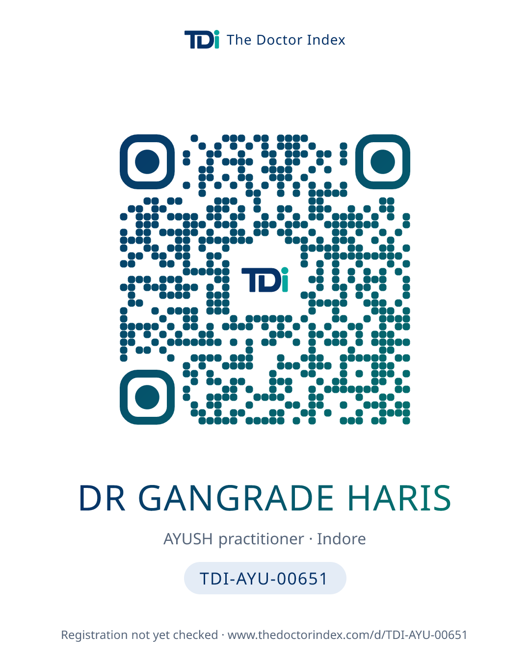 QR card for Dr Gangrade Haris, TDI-AYU-00651