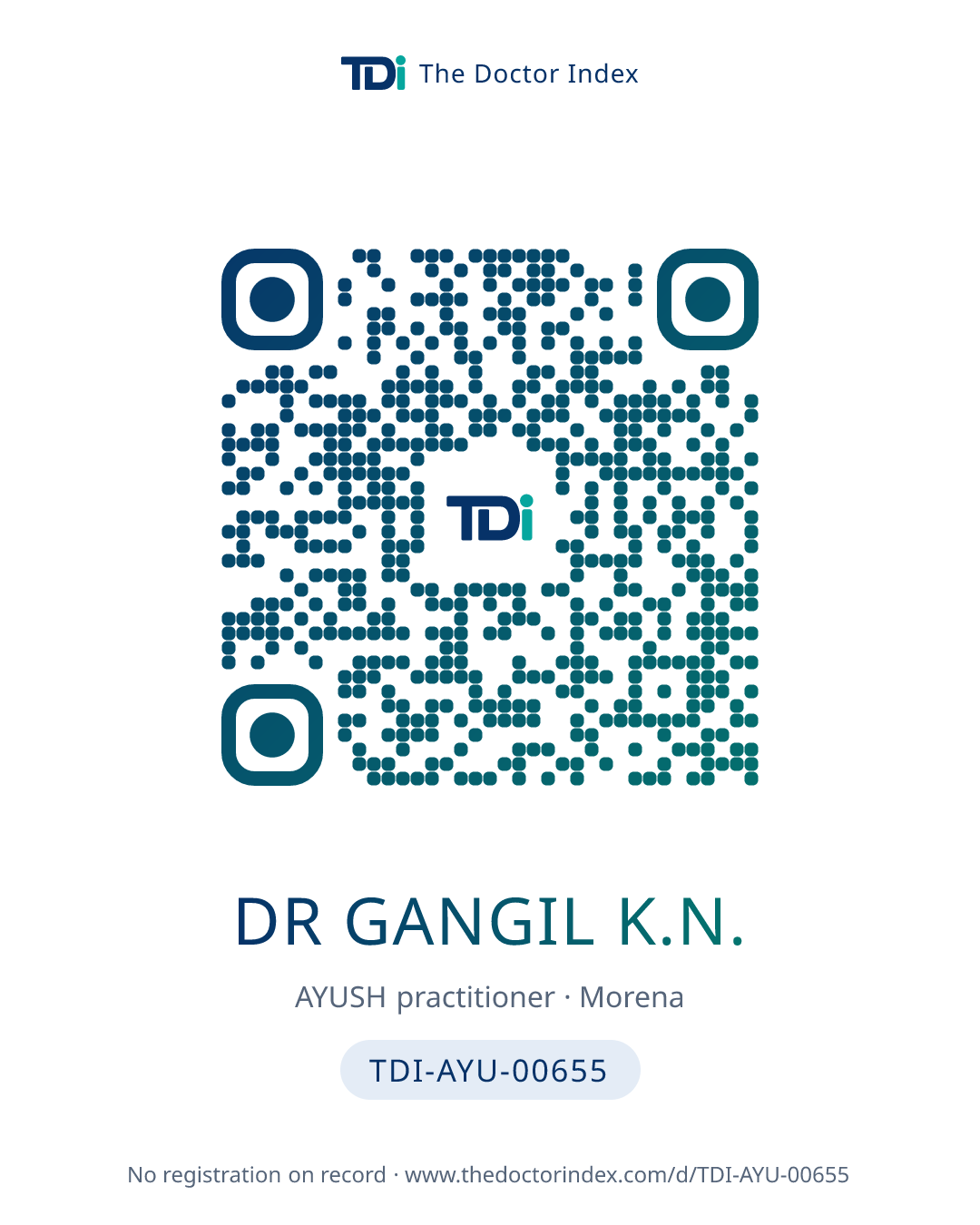 QR card for Dr Gangil K.N., TDI-AYU-00655