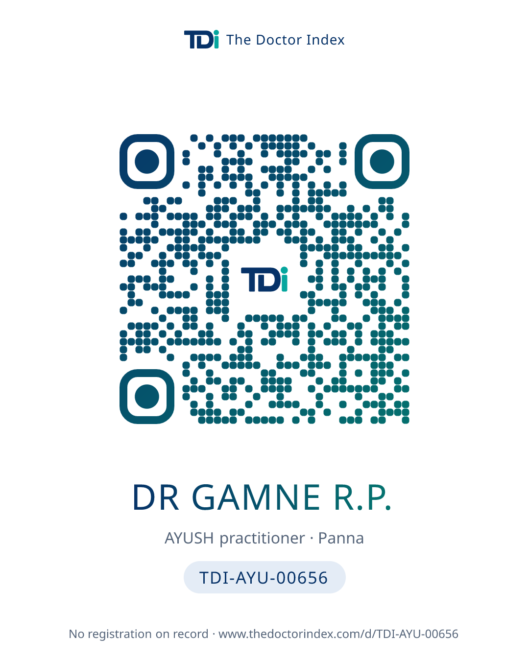 QR card for Dr Gamne R.P., TDI-AYU-00656