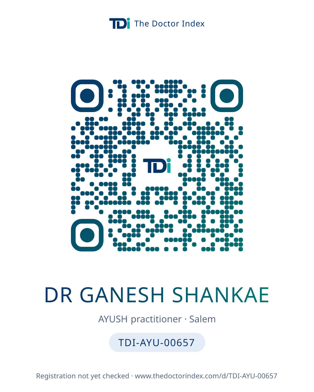 QR card for Dr Ganesh Shankae, TDI-AYU-00657