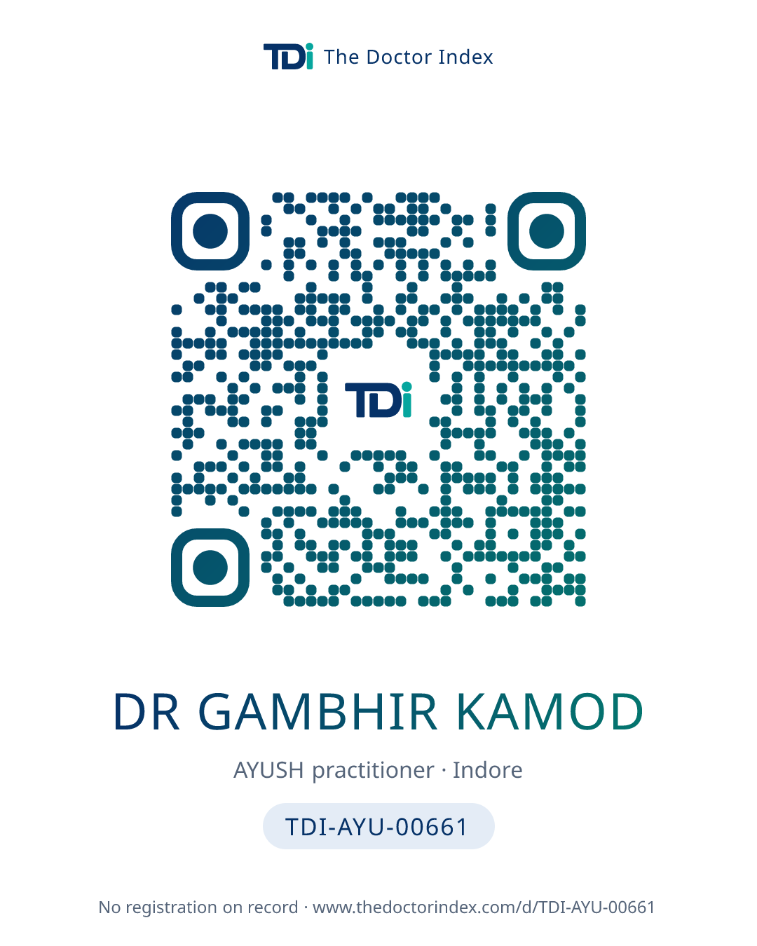 QR card for Dr Gambhir Kamod, TDI-AYU-00661