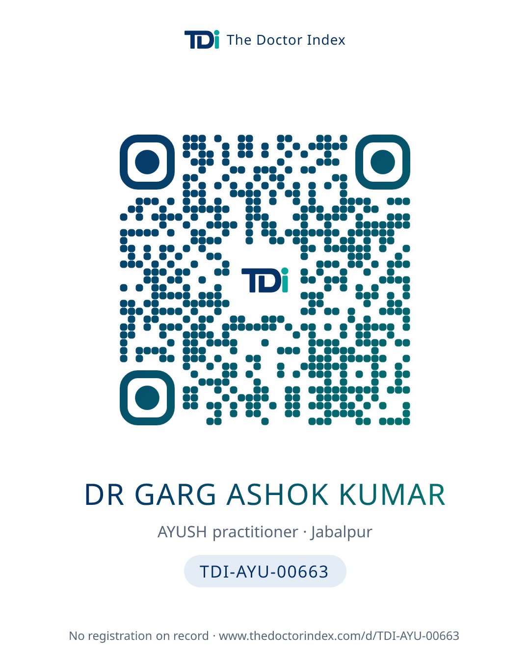 QR card for Dr Garg Ashok Kumar, TDI-AYU-00663