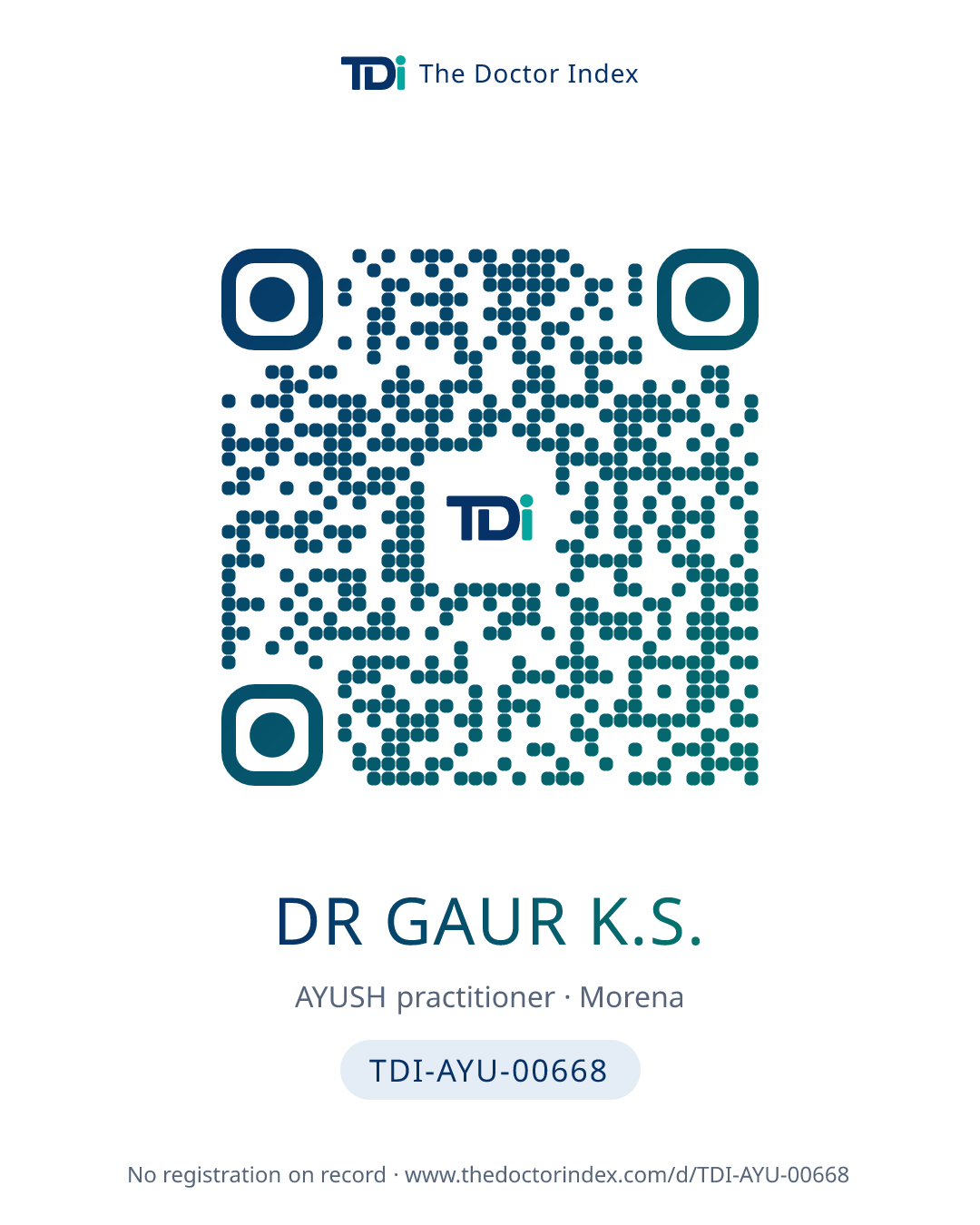 QR card for Dr Gaur K.S., TDI-AYU-00668