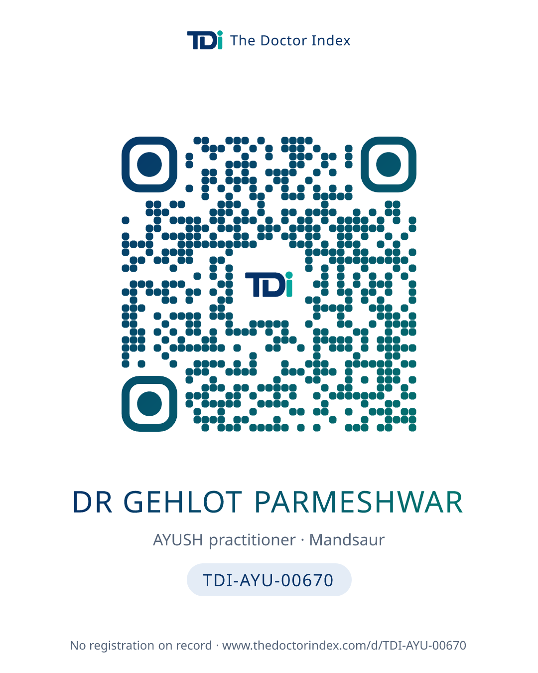QR card for Dr Gehlot Parmeshwar, TDI-AYU-00670