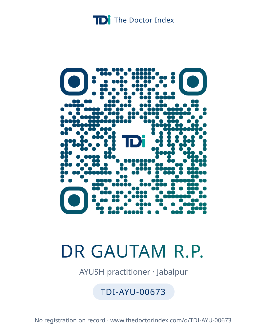 QR card for Dr Gautam R.P., TDI-AYU-00673