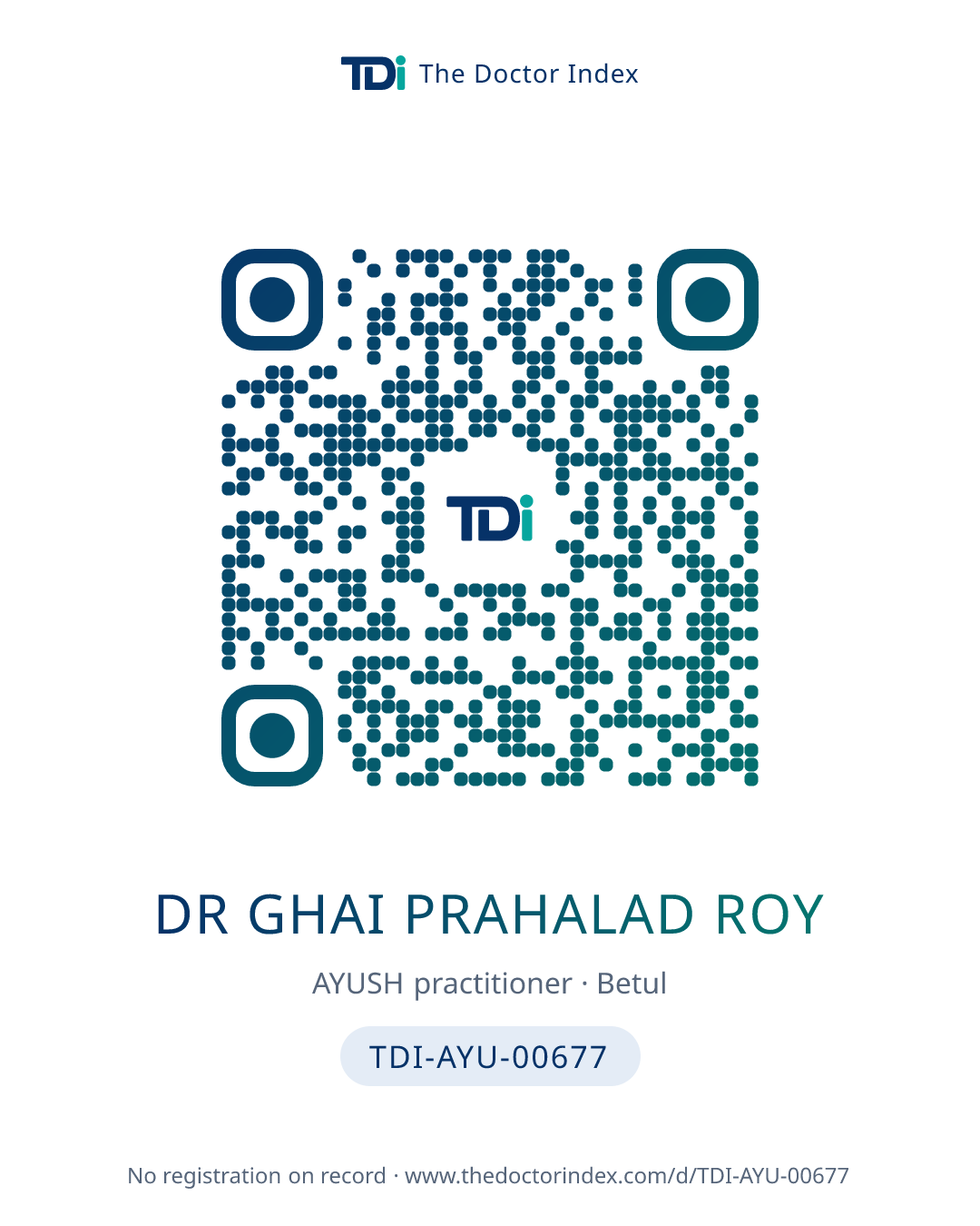 QR card for Dr Ghai Prahalad Roy, TDI-AYU-00677