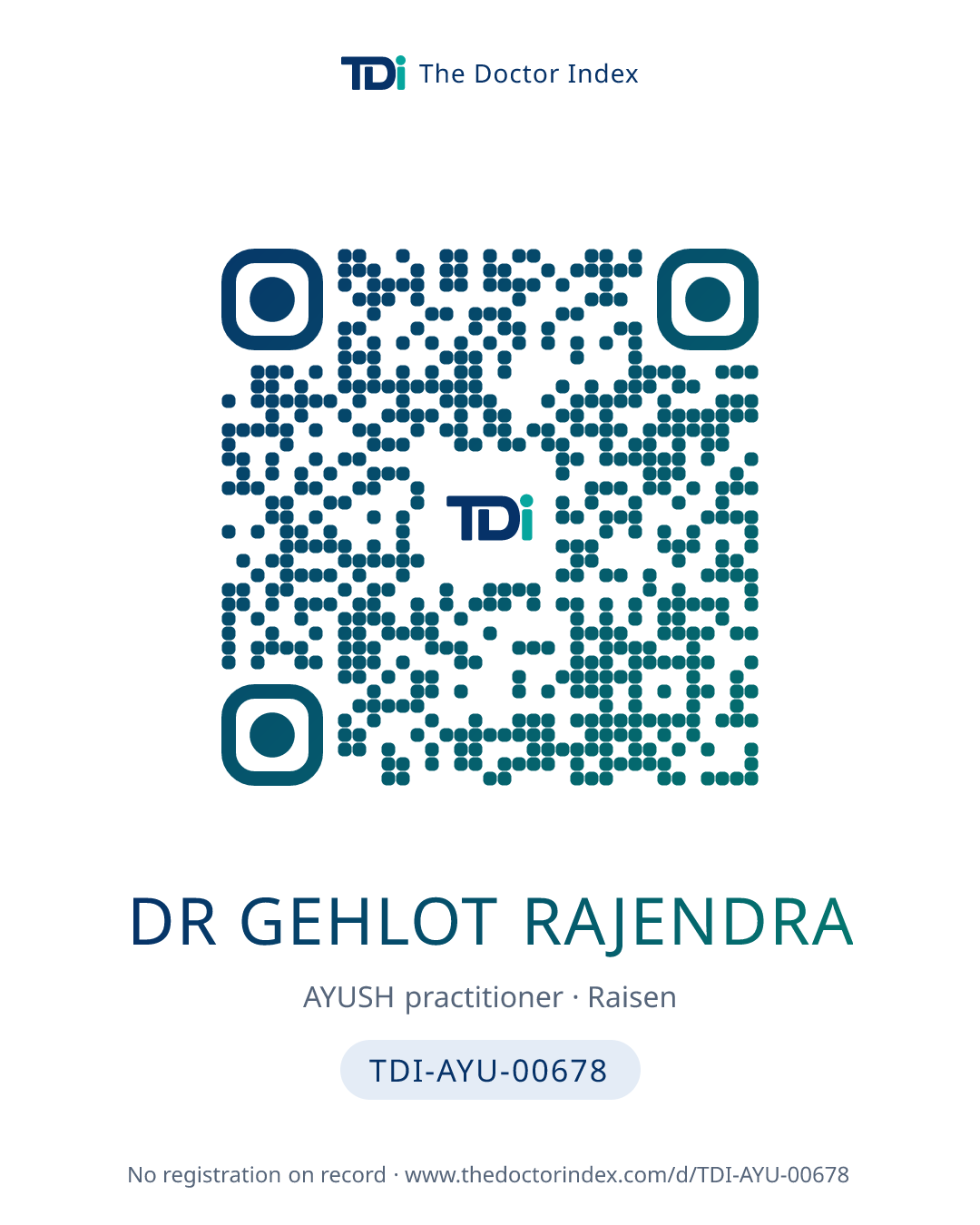 QR card for Dr Gehlot Rajendra, TDI-AYU-00678
