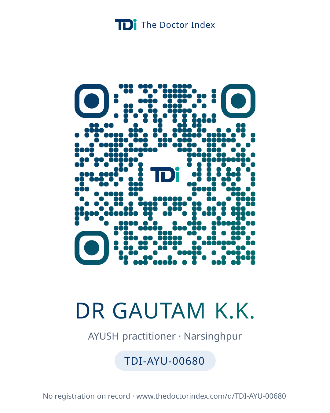 QR card for Dr Gautam K.K., TDI-AYU-00680