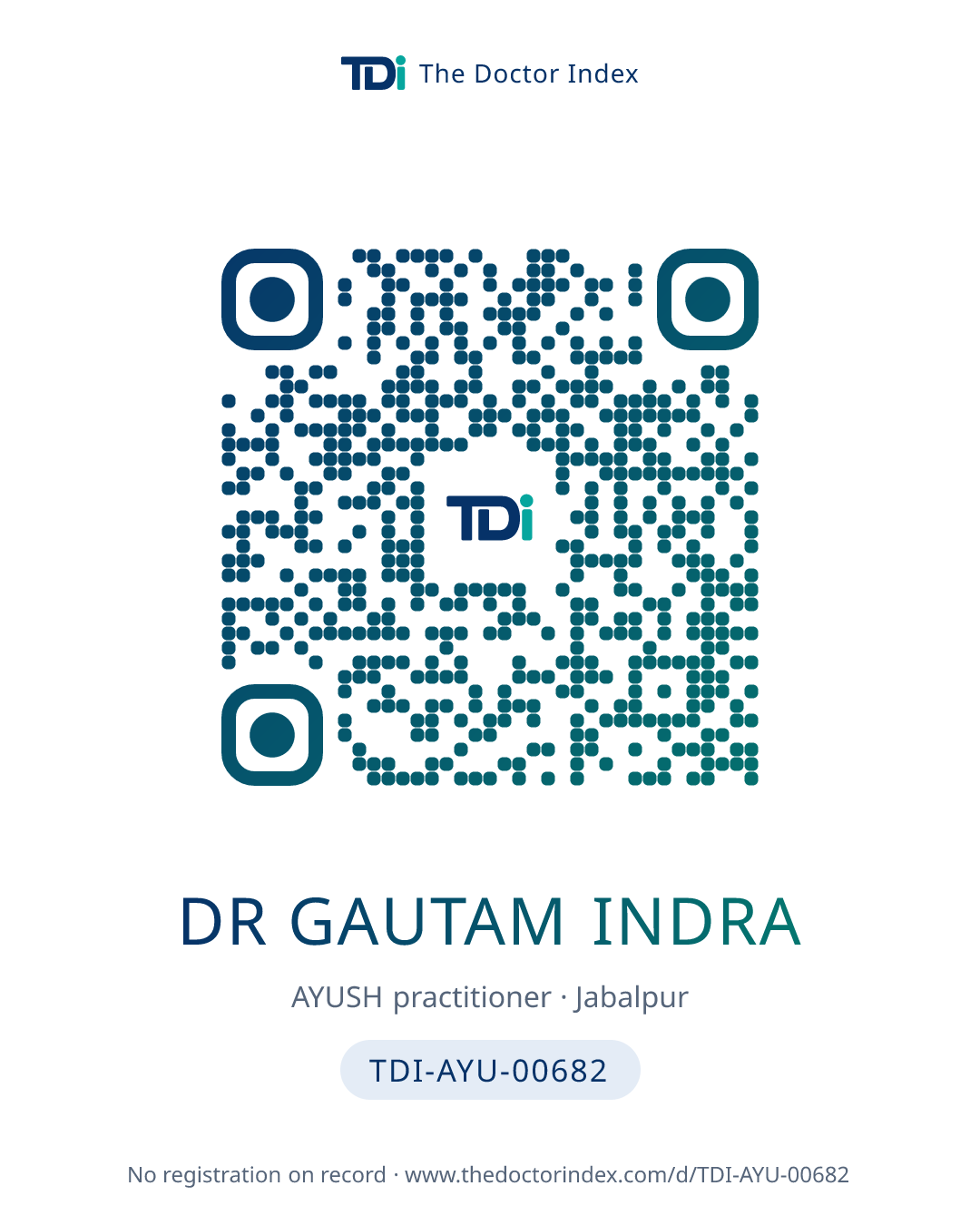 QR card for Dr Gautam Indra, TDI-AYU-00682