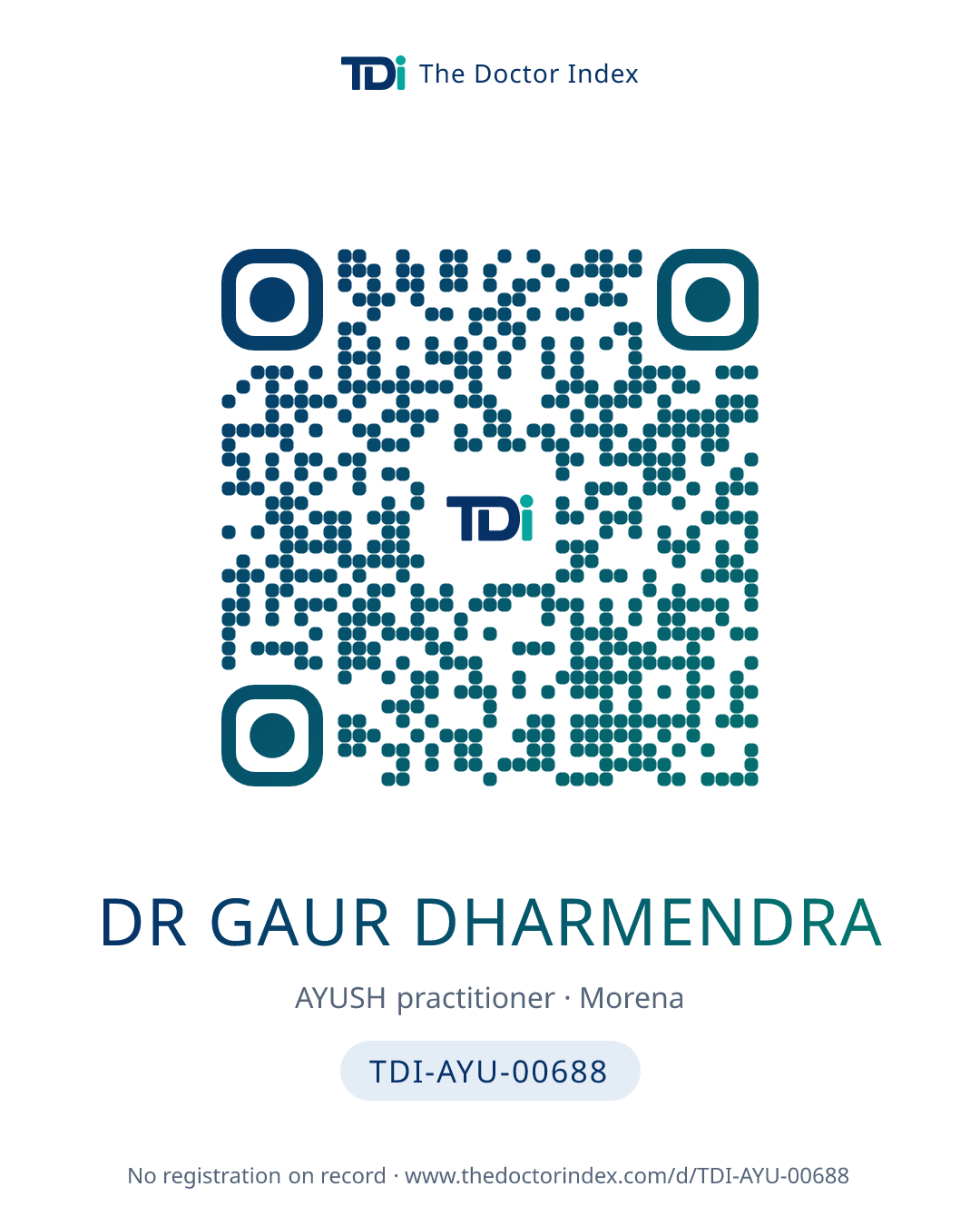QR card for Dr Gaur Dharmendra, TDI-AYU-00688
