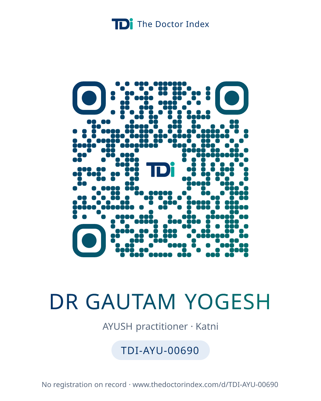 QR card for Dr Gautam Yogesh, TDI-AYU-00690