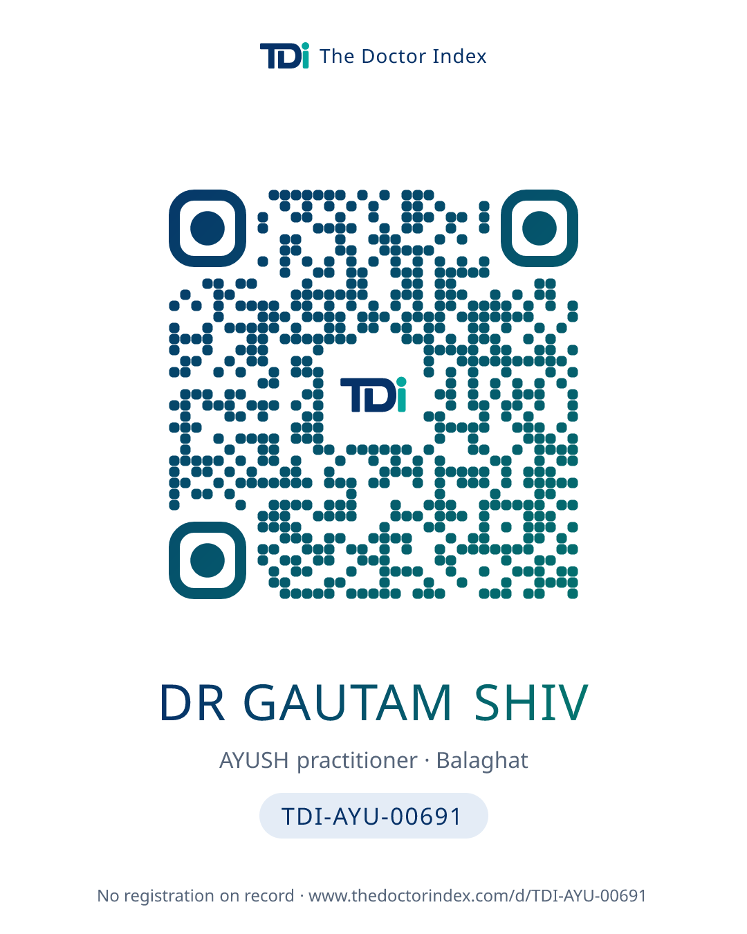 QR card for Dr Gautam Shiv, TDI-AYU-00691