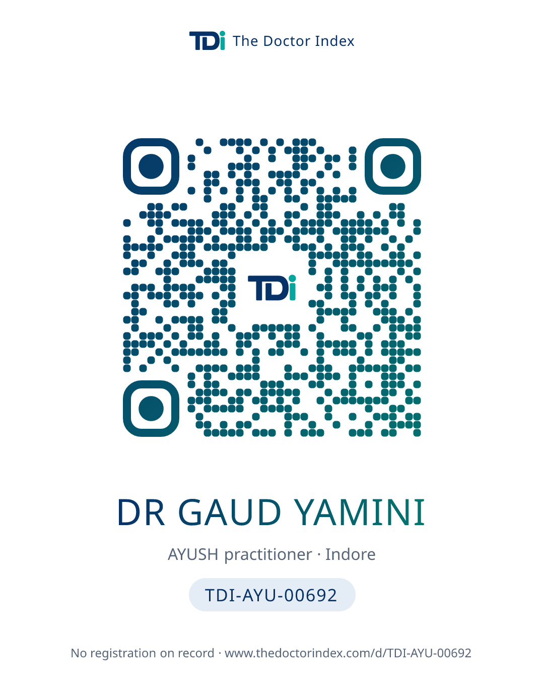 QR card for Dr Gaud Yamini, TDI-AYU-00692