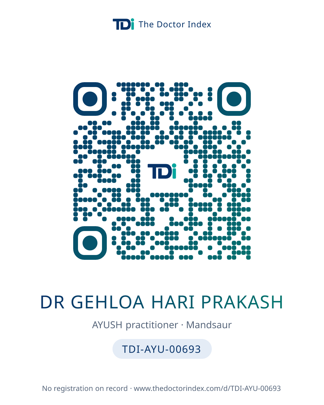 QR card for Dr Gehloa Hari Prakash, TDI-AYU-00693