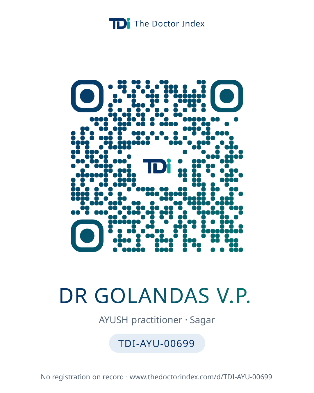 QR card for Dr Golandas V.P., TDI-AYU-00699