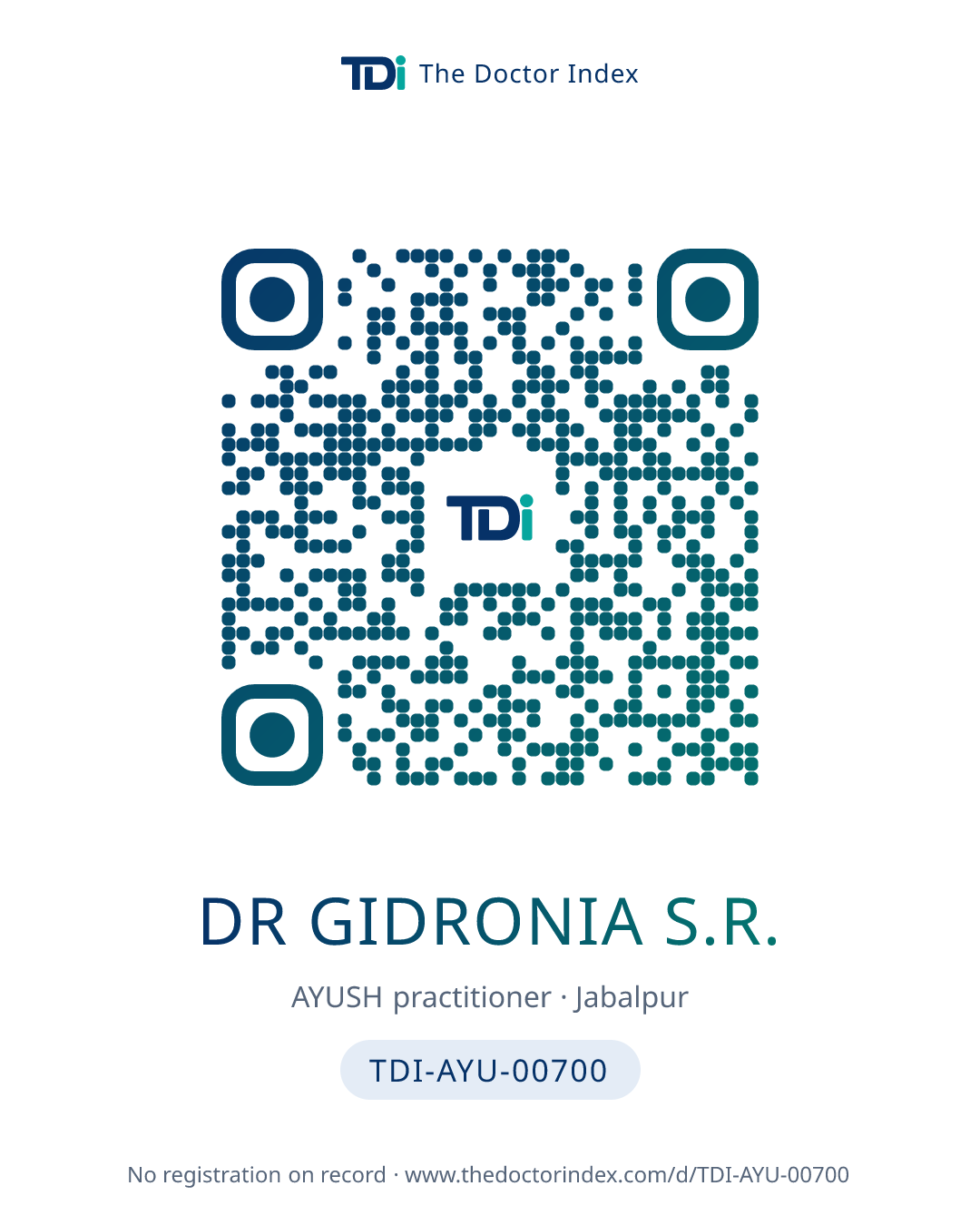 QR card for Dr Gidronia S.R., TDI-AYU-00700