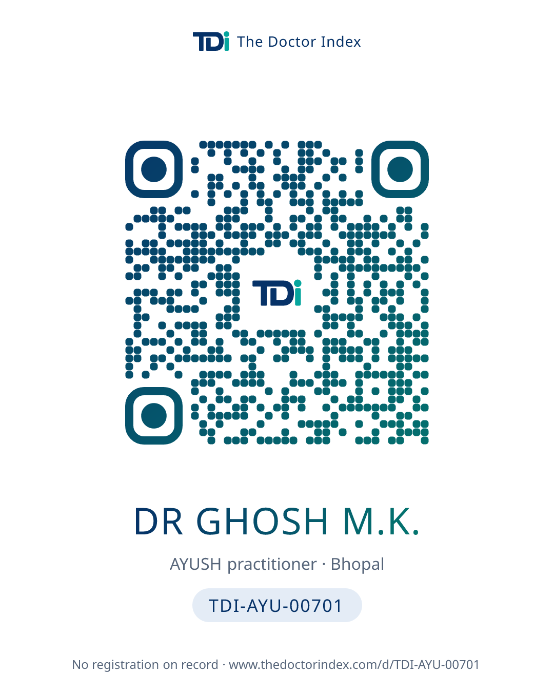 QR card for Dr Ghosh M.K., TDI-AYU-00701
