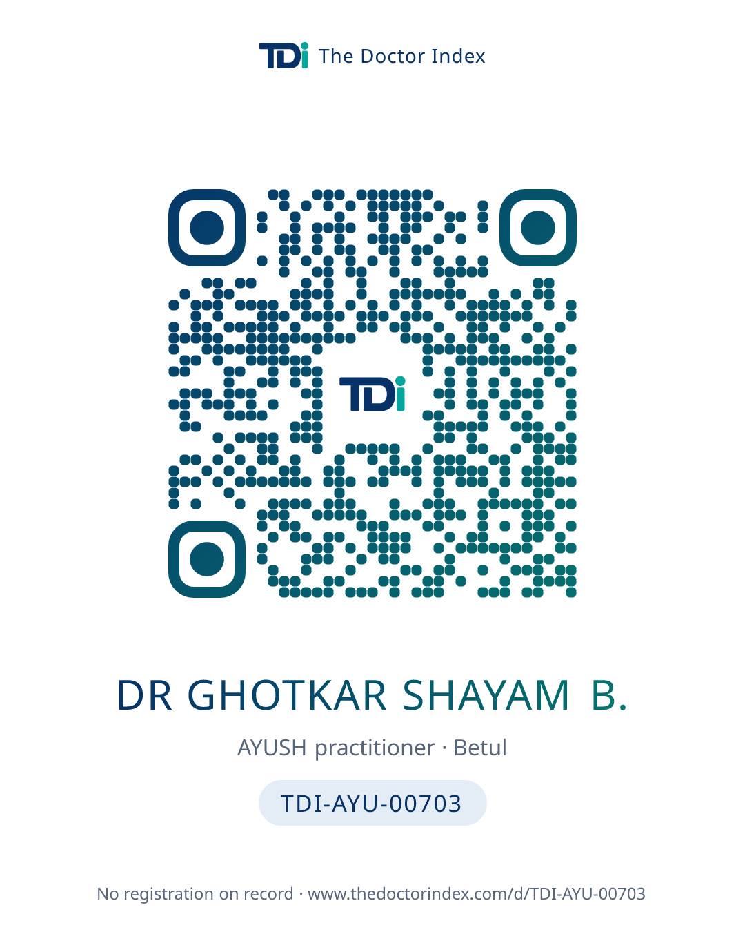 QR card for Dr Ghotkar Shayam B., TDI-AYU-00703