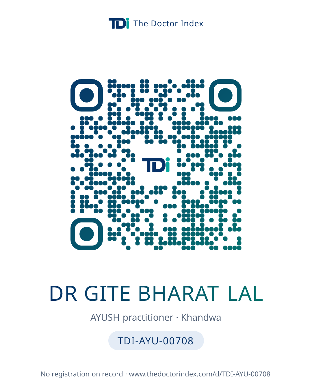 QR card for Dr Gite Bharat Lal, TDI-AYU-00708