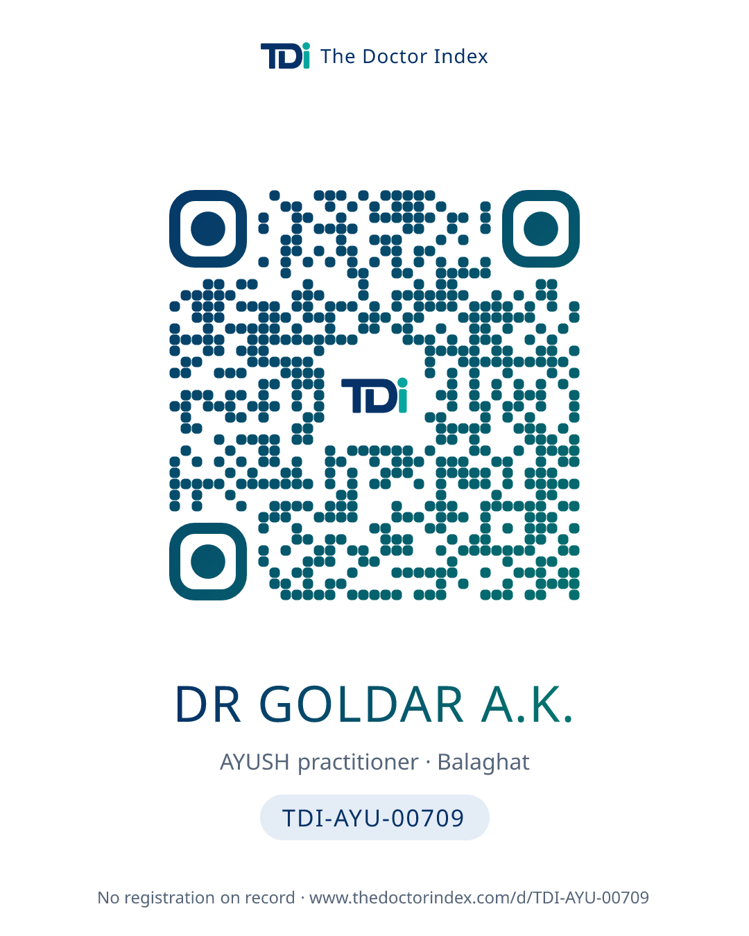 QR card for Dr Goldar A.K., TDI-AYU-00709