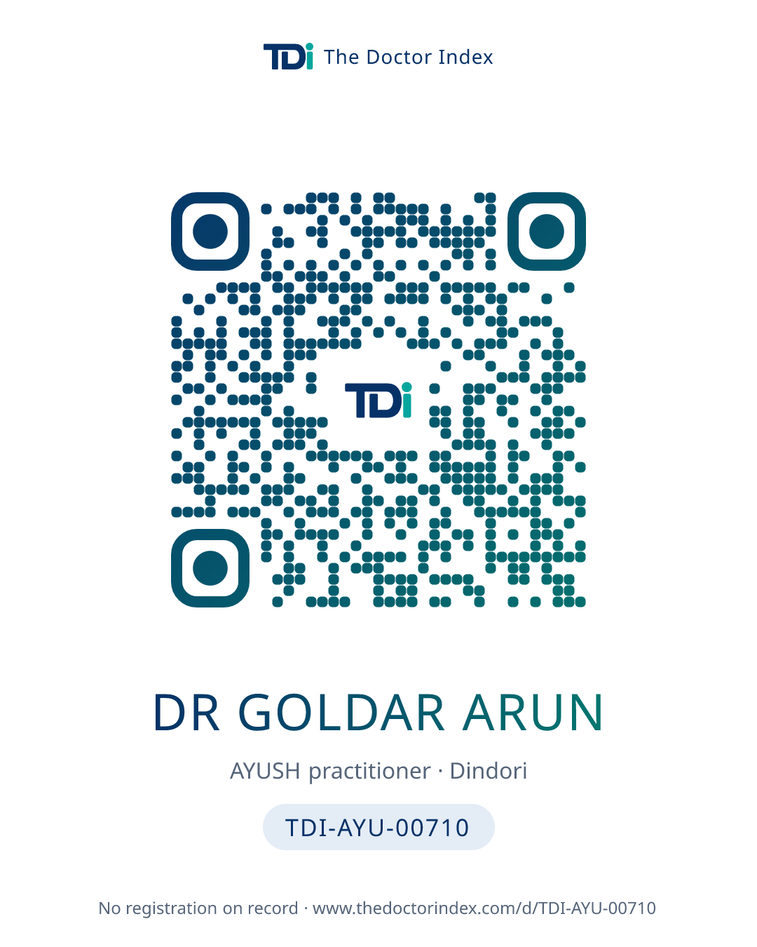 QR card for Dr Goldar Arun, TDI-AYU-00710