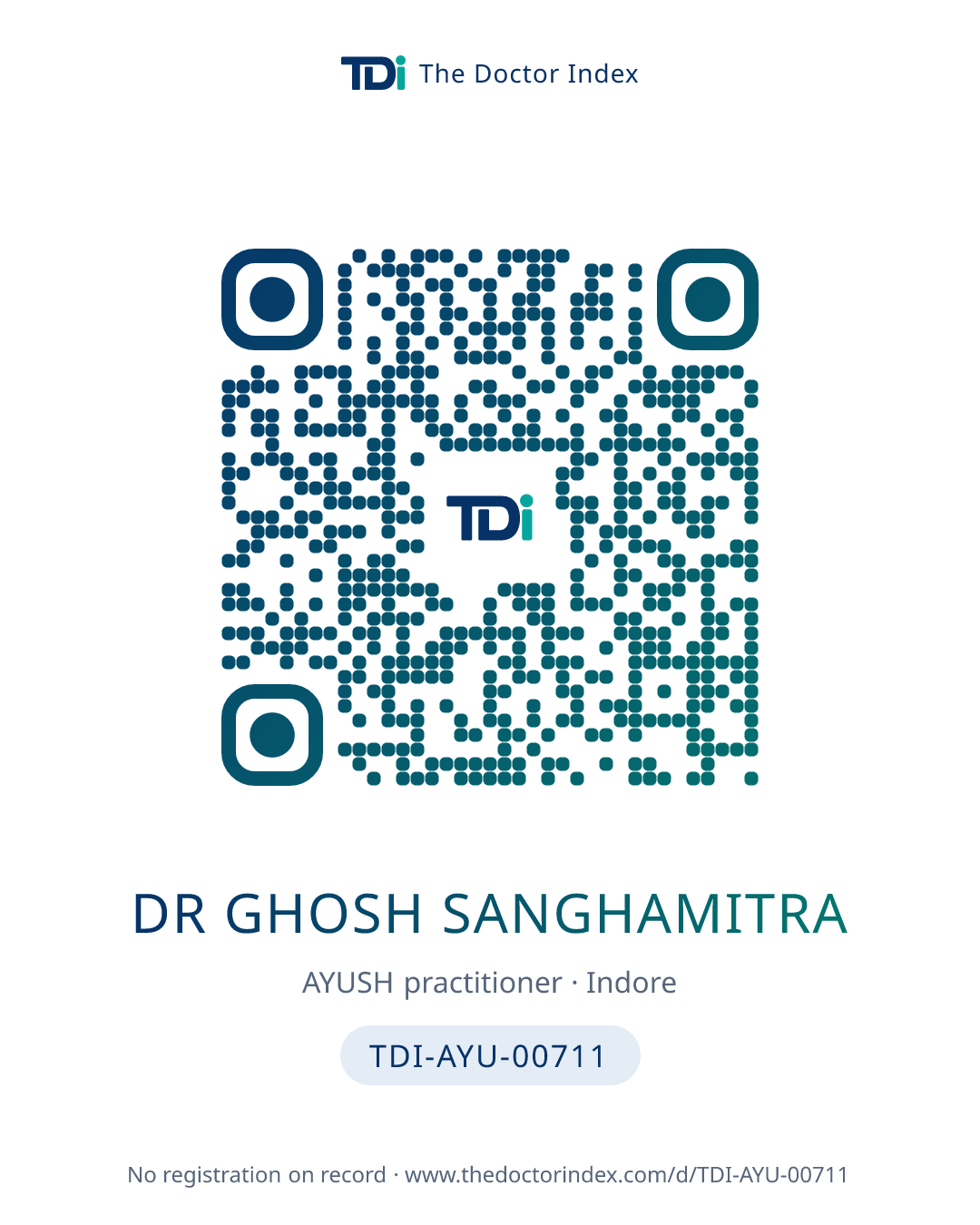 QR card for Dr Ghosh Sanghamitra, TDI-AYU-00711