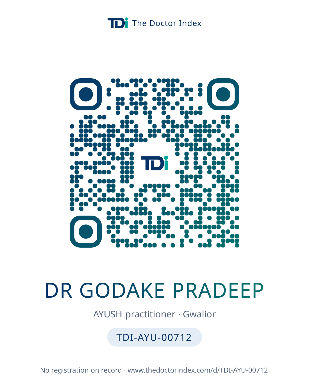 QR card for Dr Godake Pradeep, TDI-AYU-00712