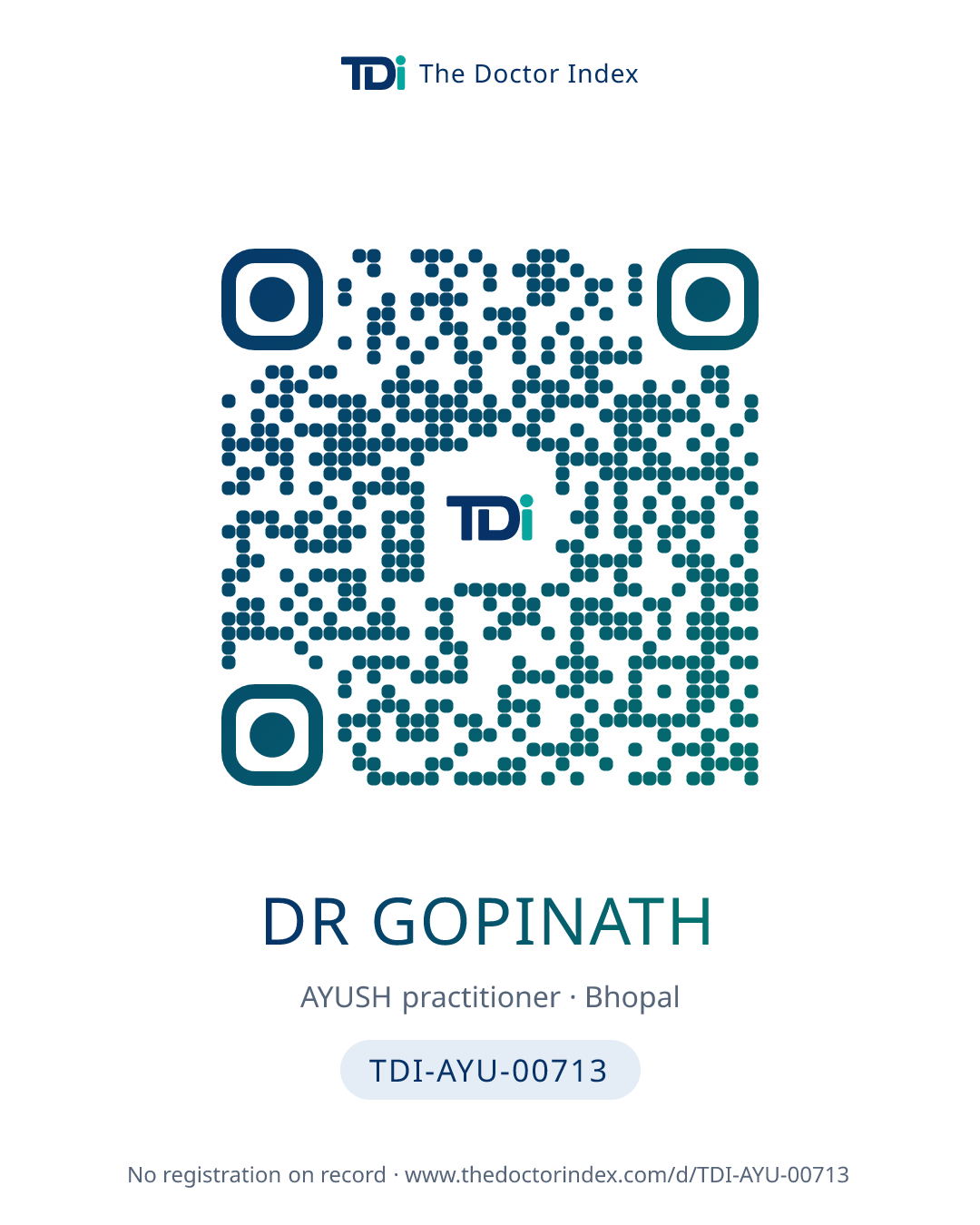 QR card for Dr Gopinath, TDI-AYU-00713