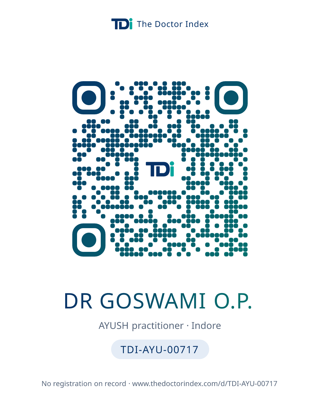 QR card for Dr Goswami O.P., TDI-AYU-00717