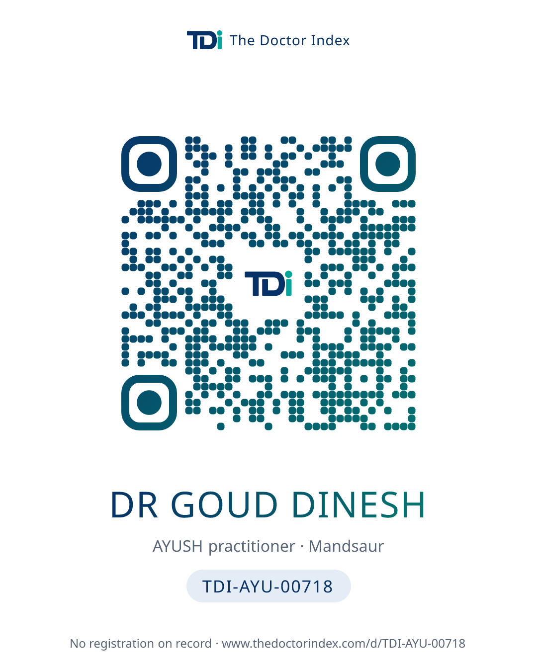 QR card for Dr Goud Dinesh, TDI-AYU-00718