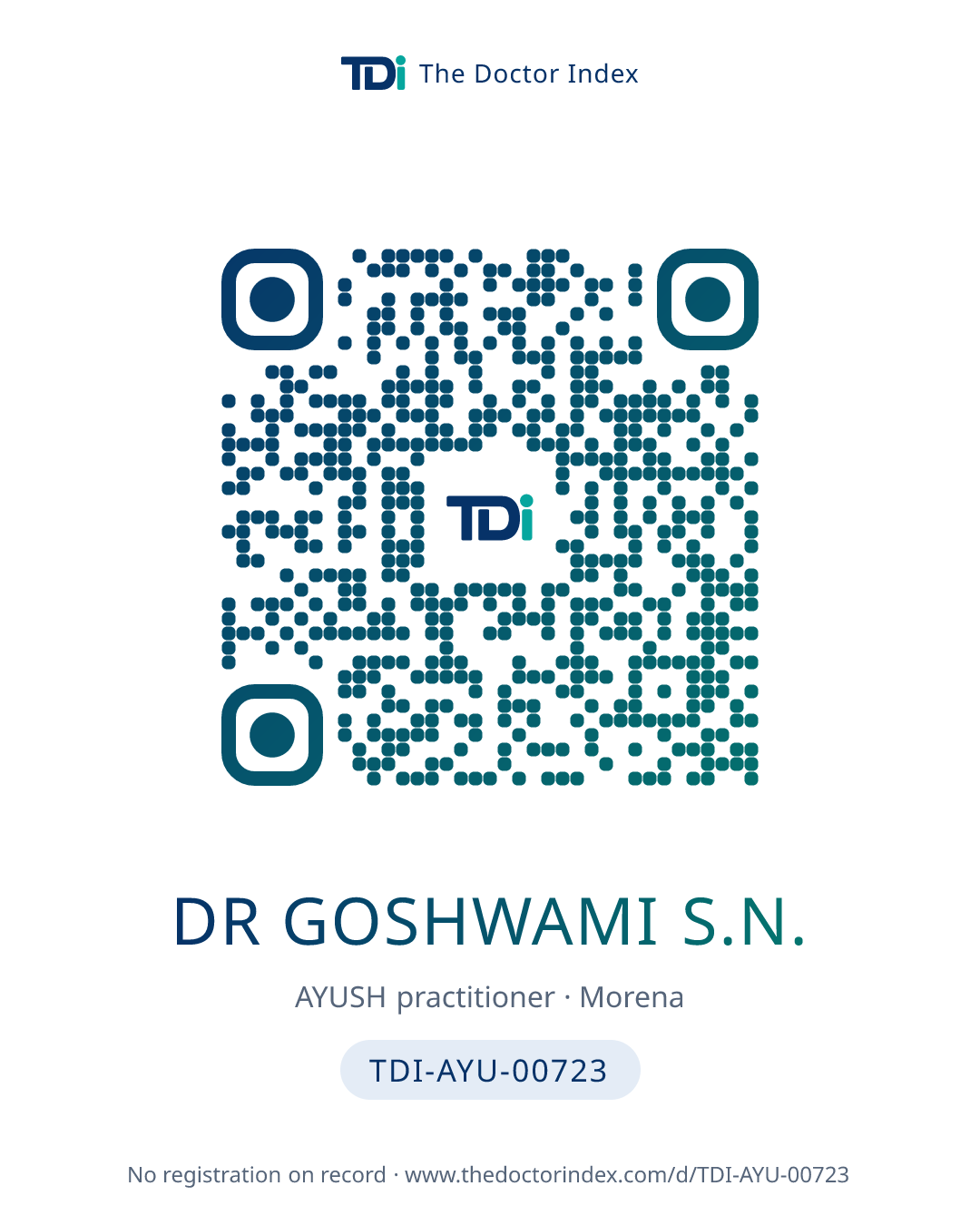 QR card for Dr Goshwami S.N., TDI-AYU-00723