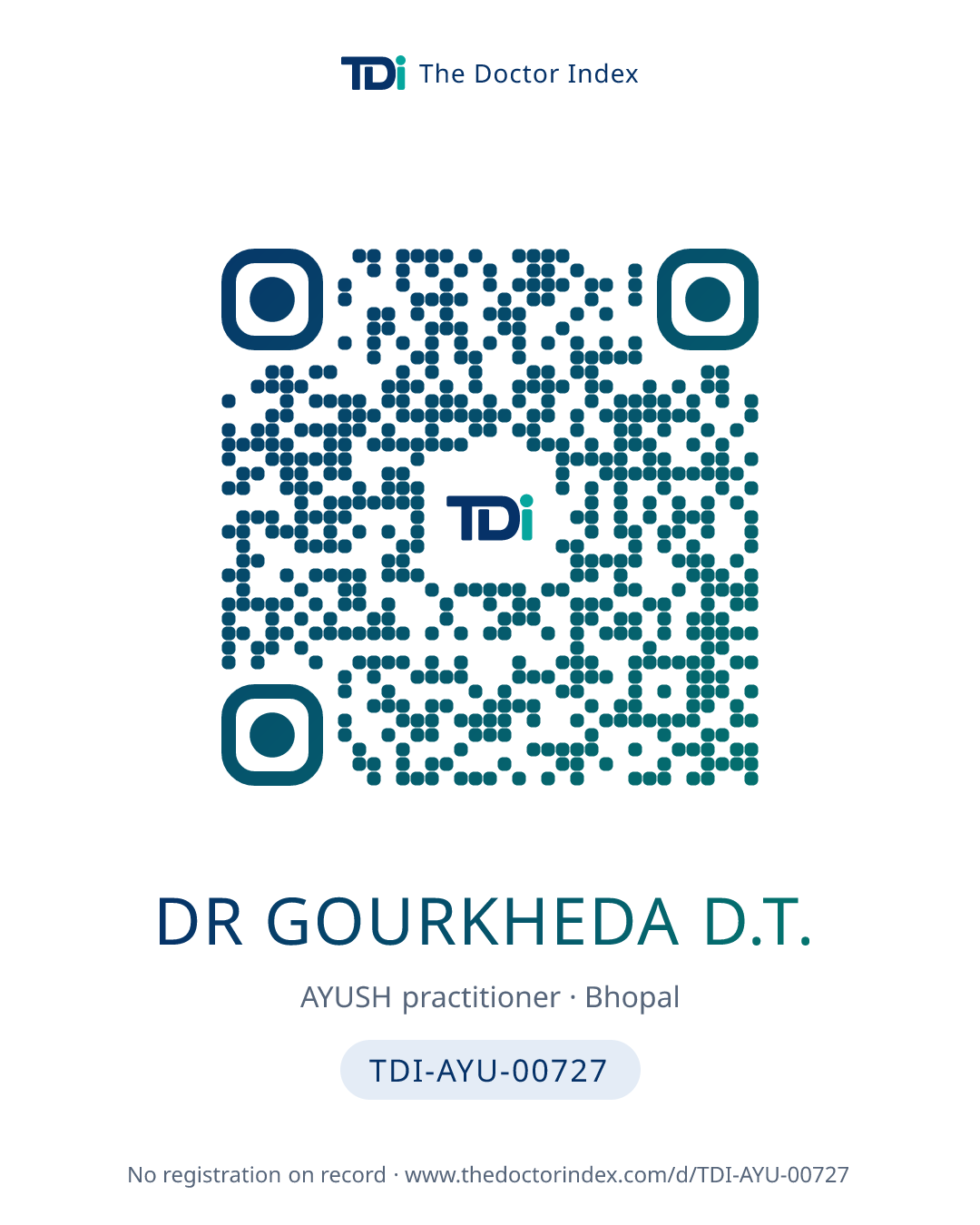QR card for Dr Gourkheda D.T., TDI-AYU-00727